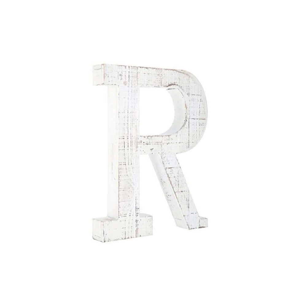 16" White Distressed Wood Letter R Tabletop Sculpture