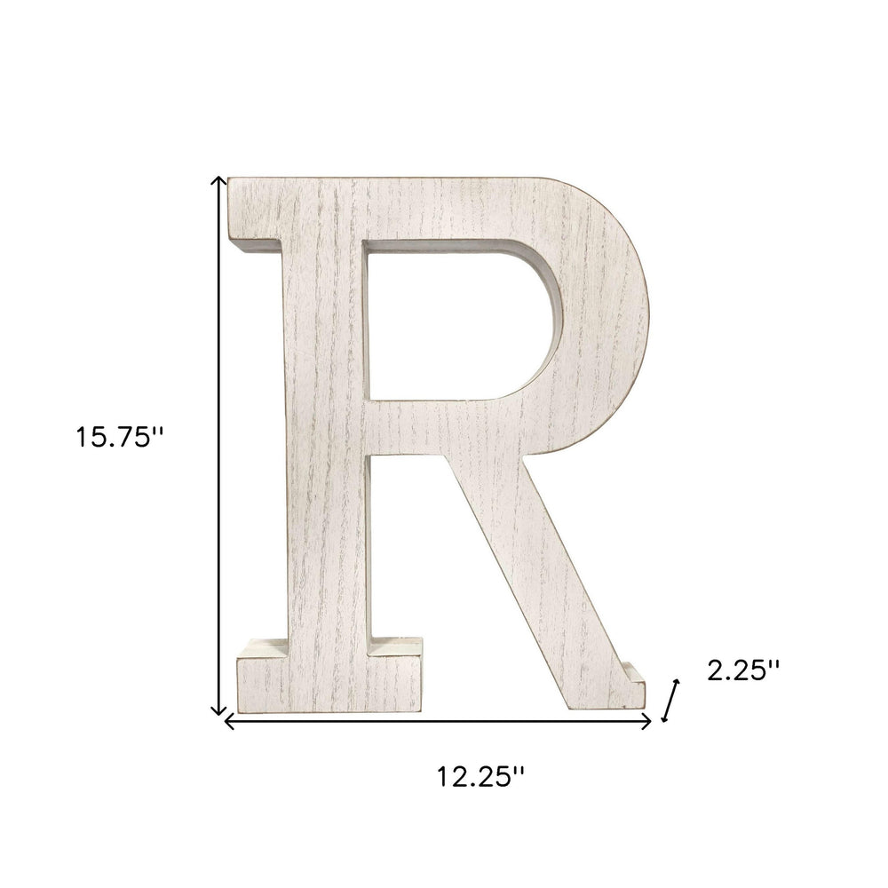 16" White Distressed Wood Letter R Tabletop Sculpture
