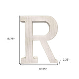 16" White Distressed Wood Letter R Tabletop Sculpture