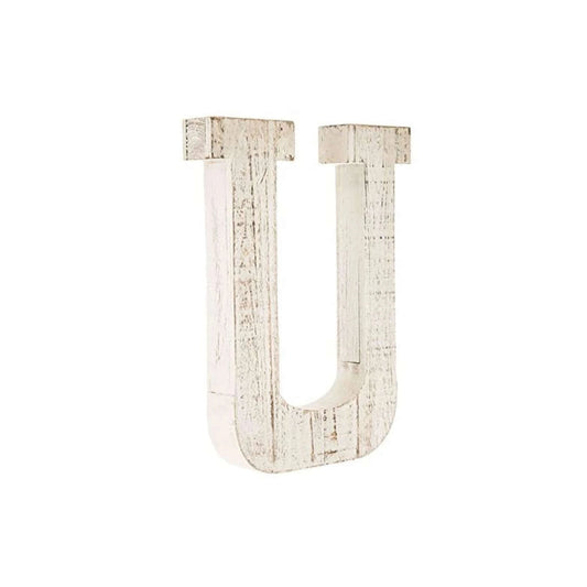 16" Distressed White Wash Wooden Initial Letter U Sculpture - Homeroots