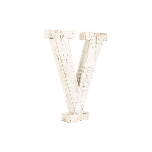16" Distressed White Wash Wooden Initial Letter V Sculpture - Homeroots