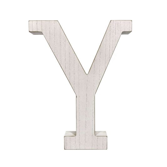 16" Distressed White Wash Wooden Initial Letter Y Sculpture - Homeroots
