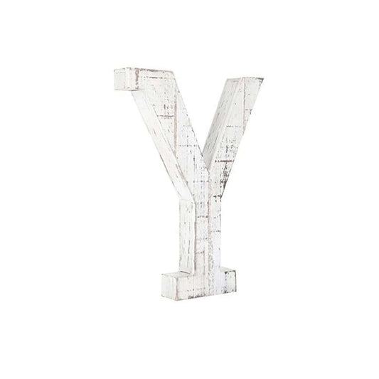 16" Distressed White Wash Wooden Initial Letter Y Sculpture - Homeroots
