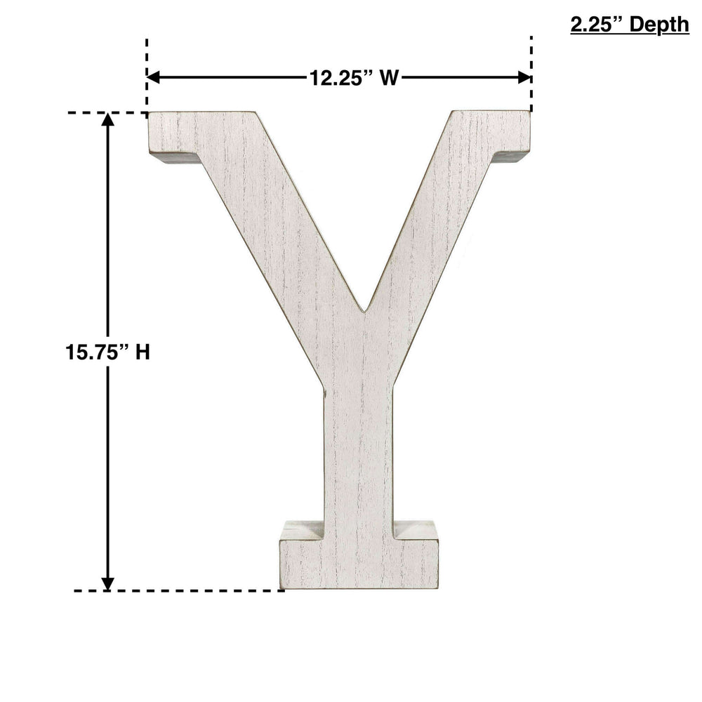 16" Distressed White Wash Wooden Initial Letter Y Sculpture - Homeroots