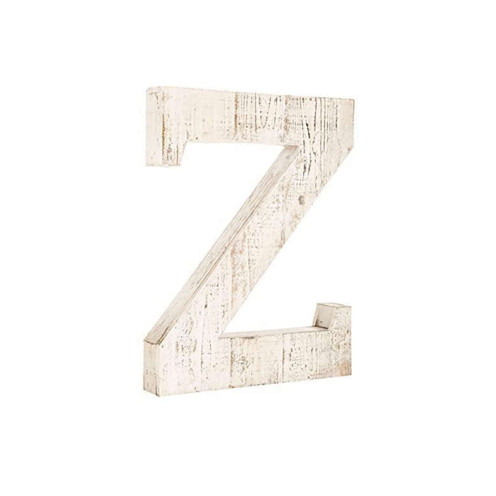 16" Distressed White Wash Wooden Initial Letter Z Sculpture - Homeroots