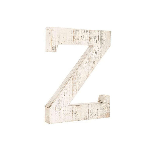 16" Distressed White Wash Wooden Initial Letter Z Sculpture - Homeroots