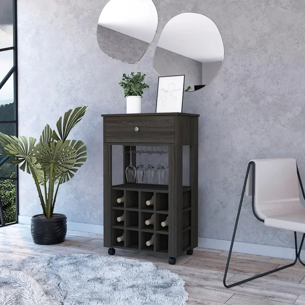 Espresso Rolling Bar Cart With Wine Storage - Homeroots - Flyclothing LLC
