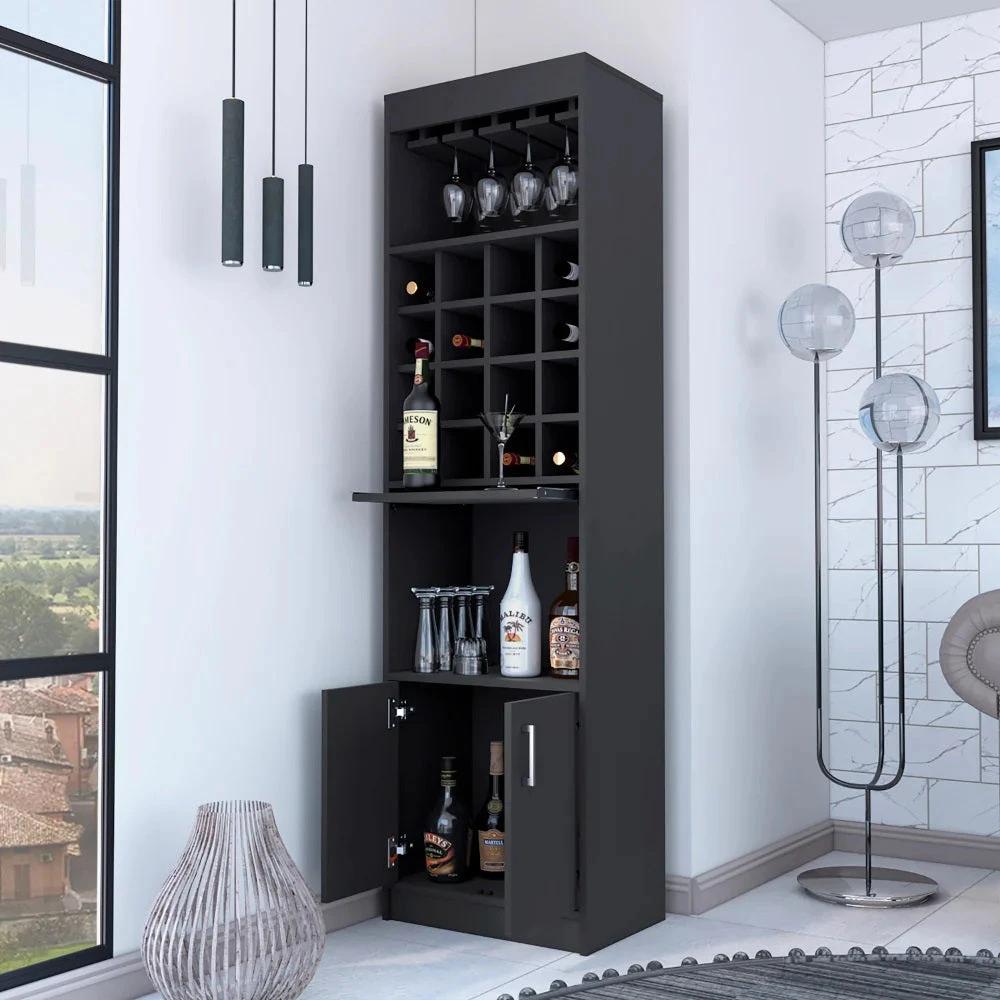 24" Black Bar Cabinet With Eighteen Shelves - Homeroots - Flyclothing LLC