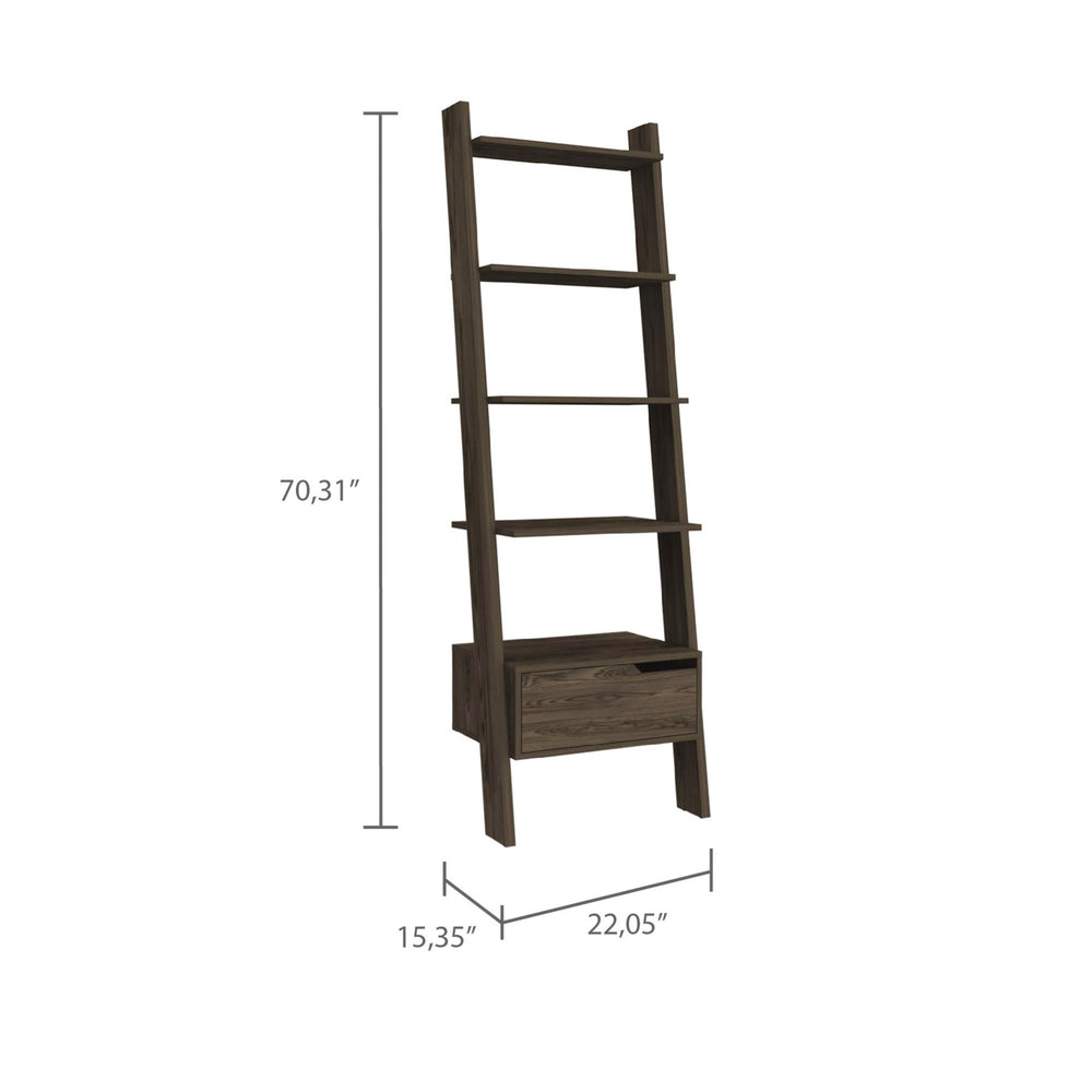 70" Brown Five Tier Ladder Bookcase with A Drawer - Homeroots - Flyclothing LLC