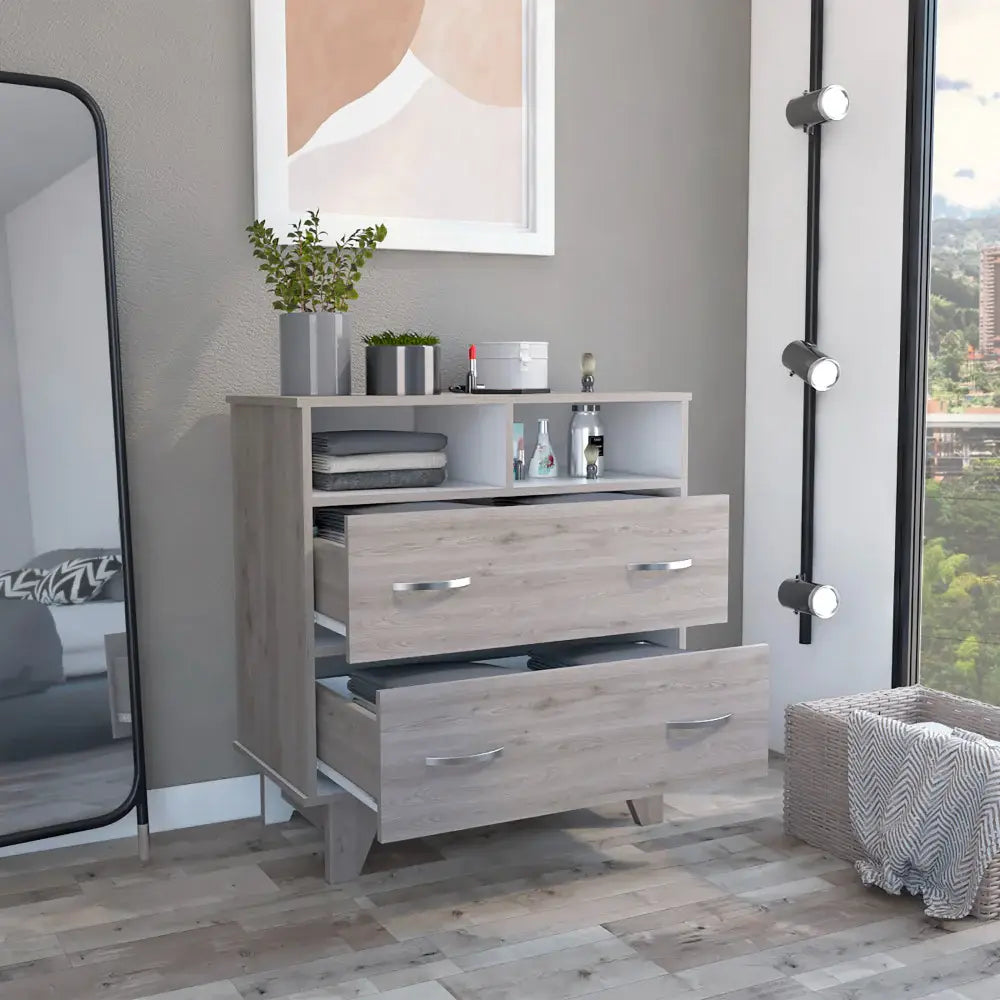 32" Light Grey Manufactured Wood Two Drawer Dresser - Homeroots - Flyclothing LLC