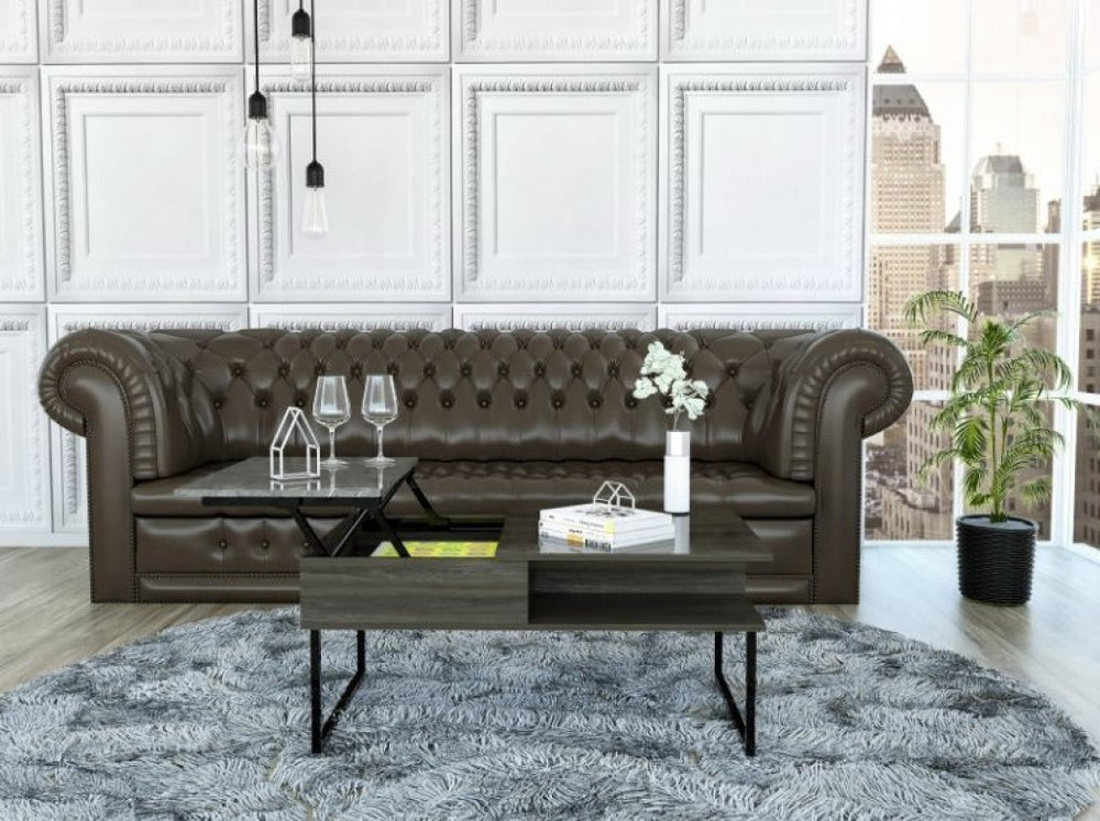 41" Gray And Onyx Metal Lift Top Coffee Table With Two Shelves - Homeroots - Flyclothing LLC