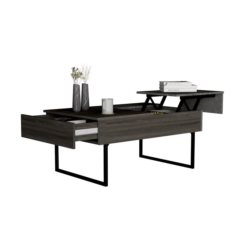 39" Espresso And Black Metal Lift Top Coffee Table With Drawer - Homeroots - Flyclothing LLC