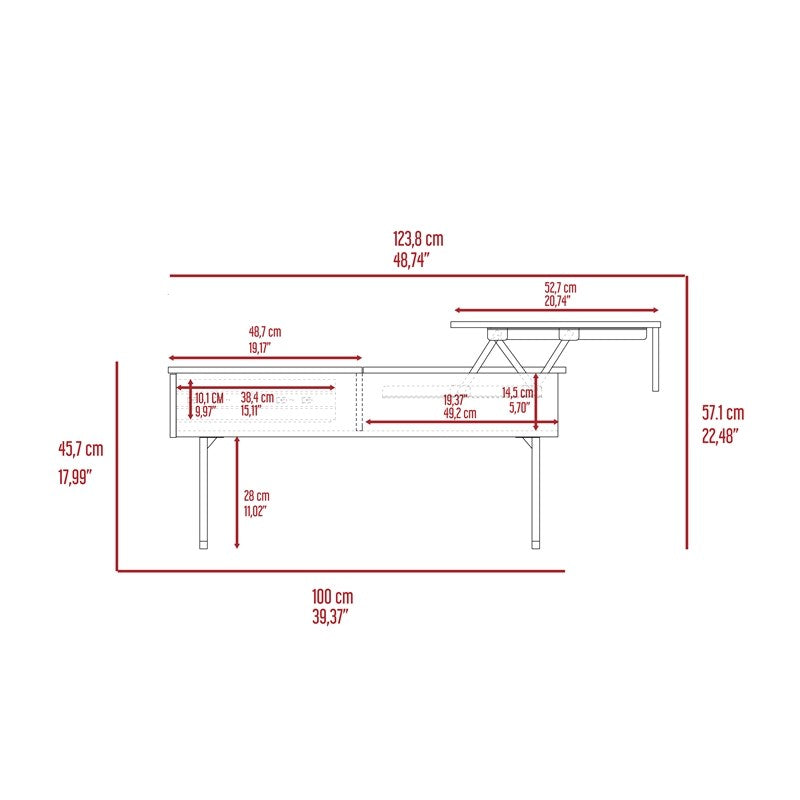 39" Espresso And Black Metal Lift Top Coffee Table With Drawer - Homeroots - Flyclothing LLC