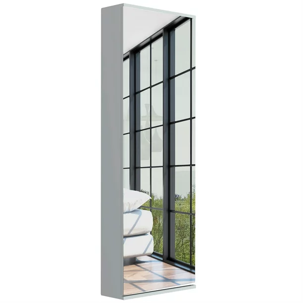 Stylish White  Wall Mounted Shoe Rack with Mirror - Homeroots