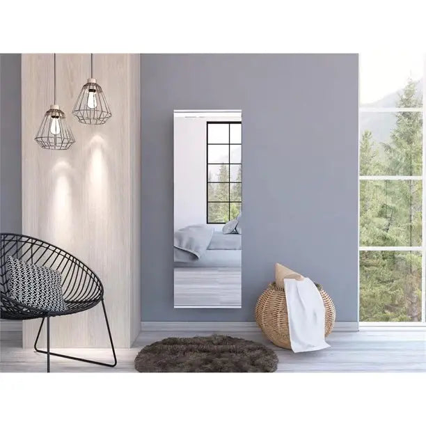 Stylish White Wall Mounted Shoe Rack with Mirror - Homeroots - Flyclothing LLC
