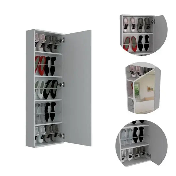 Stylish White Wall Mounted Shoe Rack with Mirror - Homeroots - Flyclothing LLC