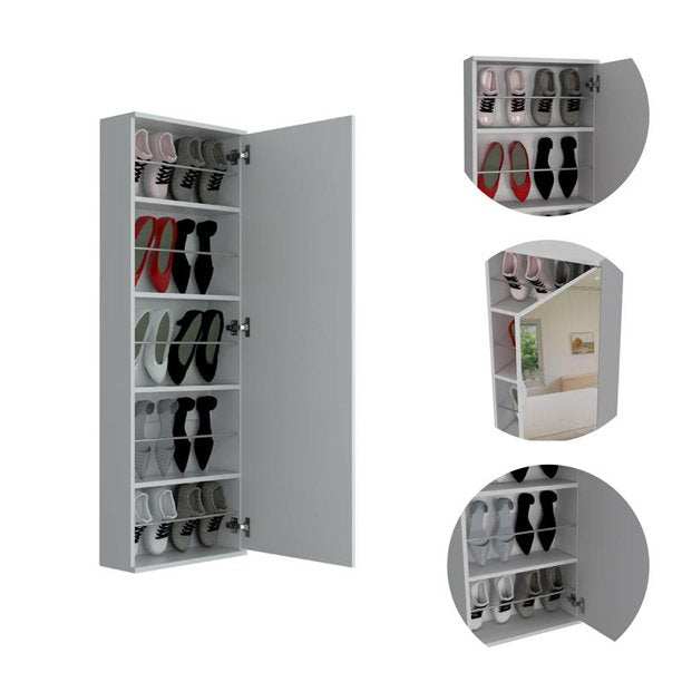 Stylish White Wall Mounted Shoe Rack with Mirror - Homeroots - Flyclothing LLC
