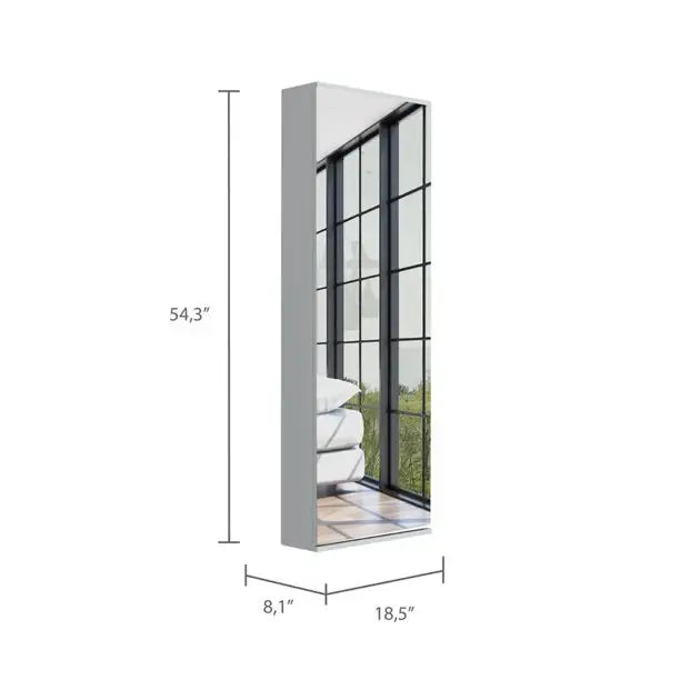 Stylish White Wall Mounted Shoe Rack with Mirror - Homeroots - Flyclothing LLC