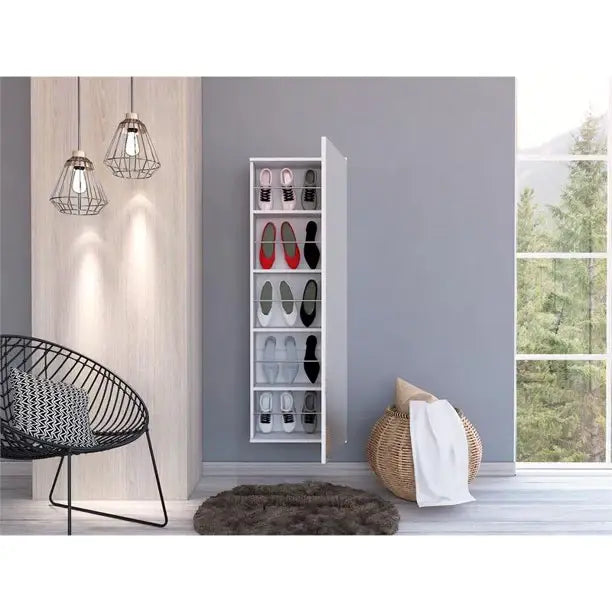 Stylish White Wall Mounted Shoe Rack with Mirror - Homeroots - Flyclothing LLC