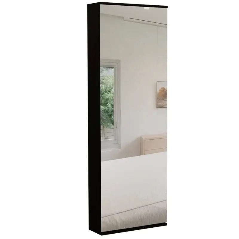 Stylish Black Wengue Wall Mounted Shoe Rack with Mirror - Homeroots - Flyclothing LLC