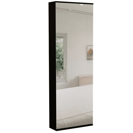 Stylish Black Wengue Wall Mounted Shoe Rack with Mirror - Homeroots - Flyclothing LLC