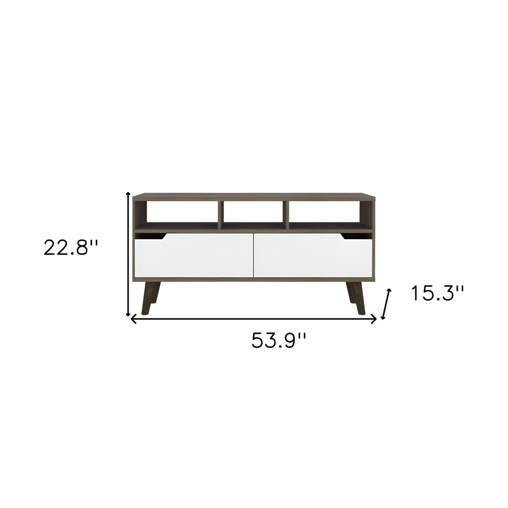 54" Brown And White Particle Board Open Shelving TV Stand - Homeroots