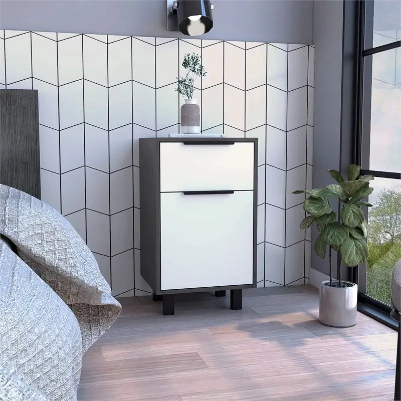 Stylish and Contemporary Smokey Oak and White Bedroom Nightstand - Homeroots - Flyclothing LLC