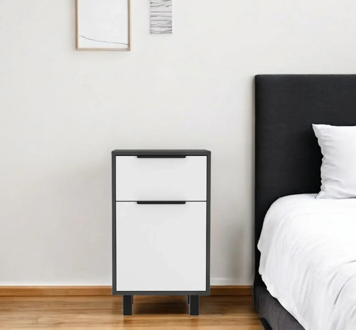 Stylish and Contemporary Smokey Oak and White Bedroom Nightstand - Homeroots - Flyclothing LLC