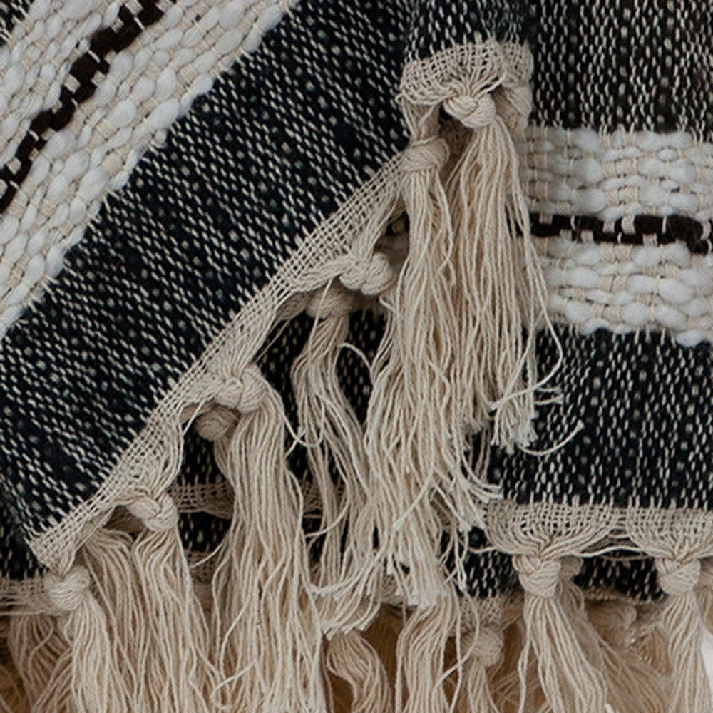52" X 67" Beige and Black Woven Wool Throw Blanket - Homeroots - Flyclothing LLC