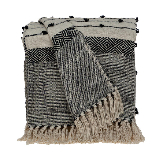 52" X 67" Beige and Black Woven Wool Throw Blanket - Homeroots
