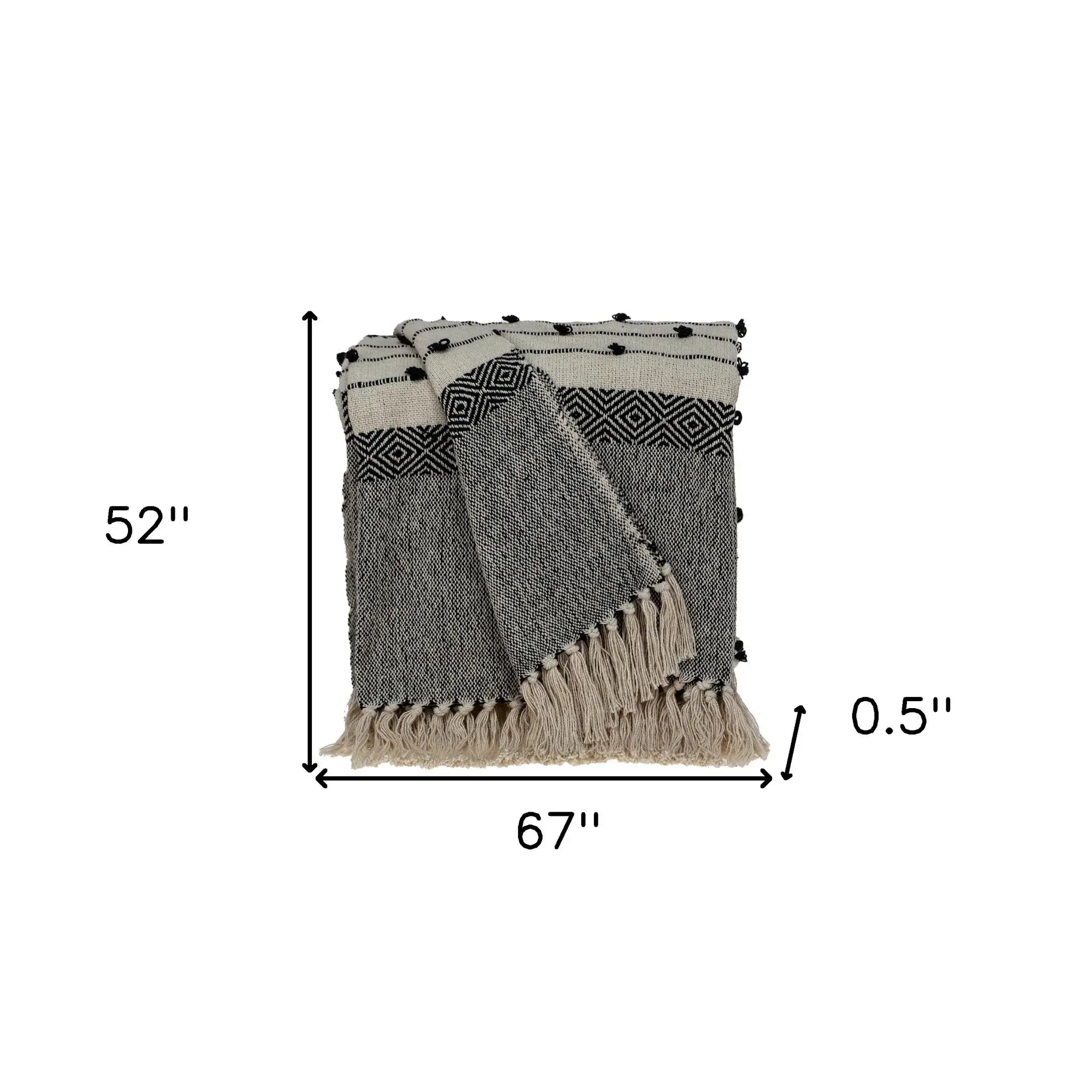 52" X 67" Beige and Black Woven Wool Throw Blanket - Homeroots - Flyclothing LLC