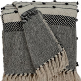 52" X 67" Beige and Black Woven Wool Throw Blanket - Homeroots