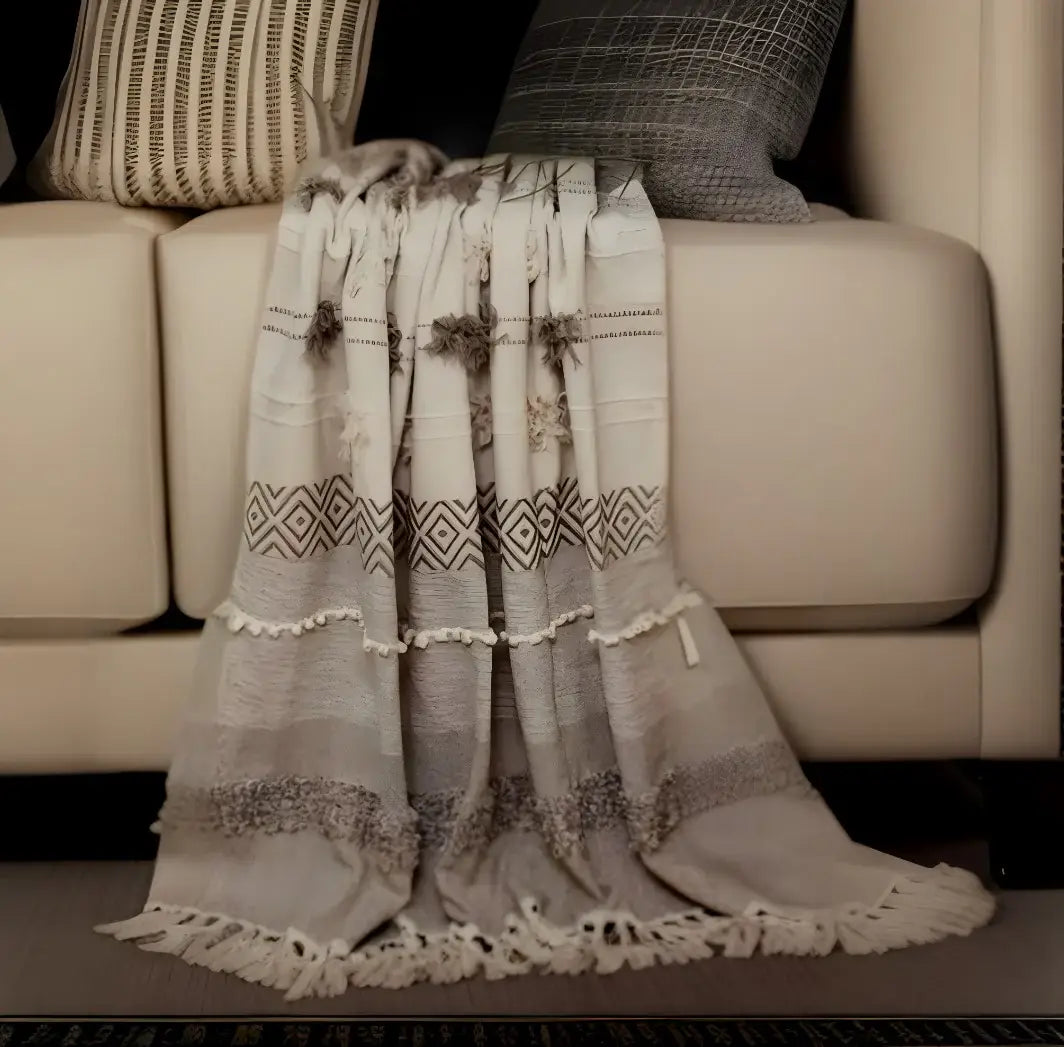Beige Woven Wool Solid Color Reversable Throw - Homeroots - Flyclothing LLC