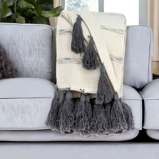 Off White Woven Cotton Solid Color Reversable Throw - Homeroots - Flyclothing LLC