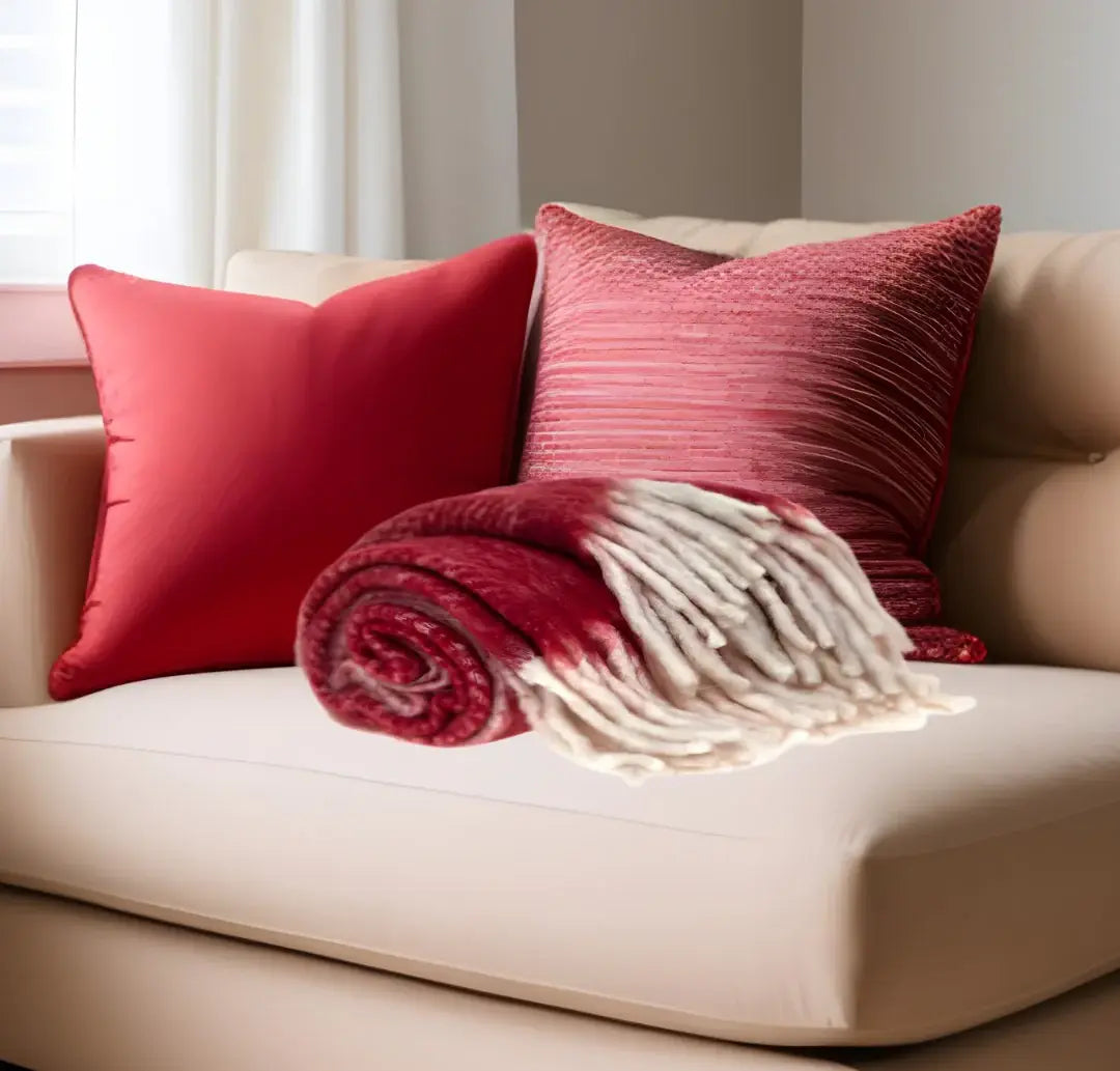 Red Woven Acrylic Solid Color Reversable Throw - Homeroots - Flyclothing LLC
