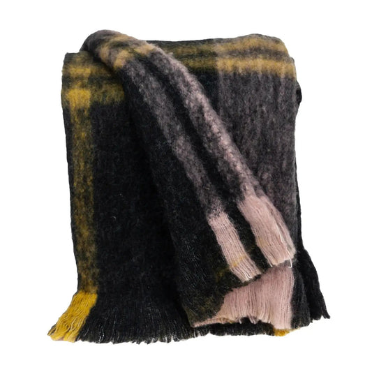 52" X 67" Yellow and Black Woven Acrylic Throw Blanket - Homeroots