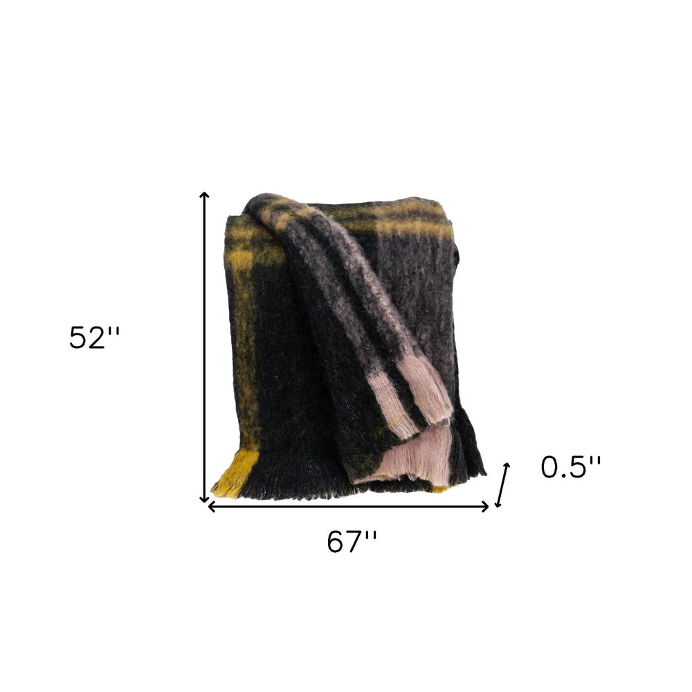 52" X 67" Yellow and Black Woven Acrylic Throw Blanket - Homeroots - Flyclothing LLC
