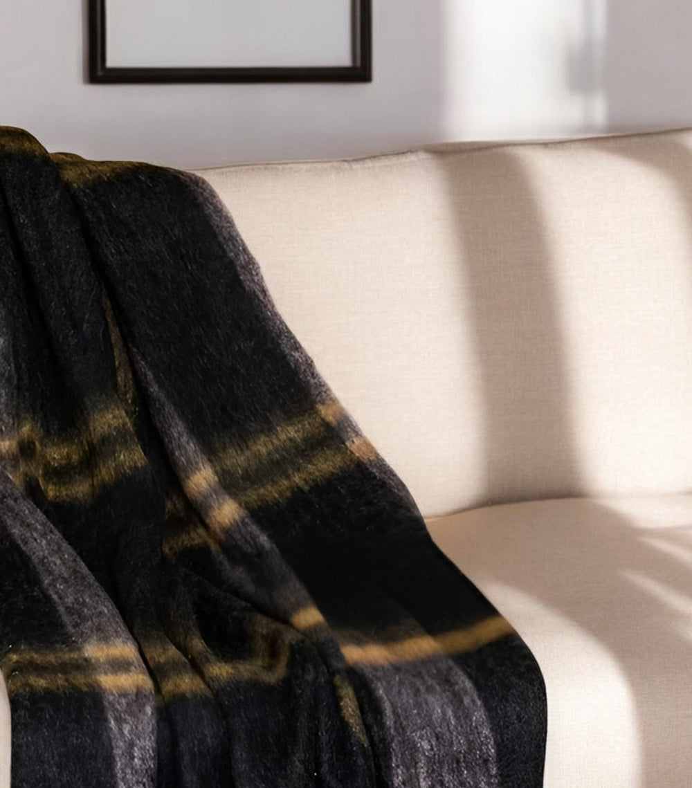 52" X 67" Yellow and Black Woven Acrylic Throw Blanket - Homeroots