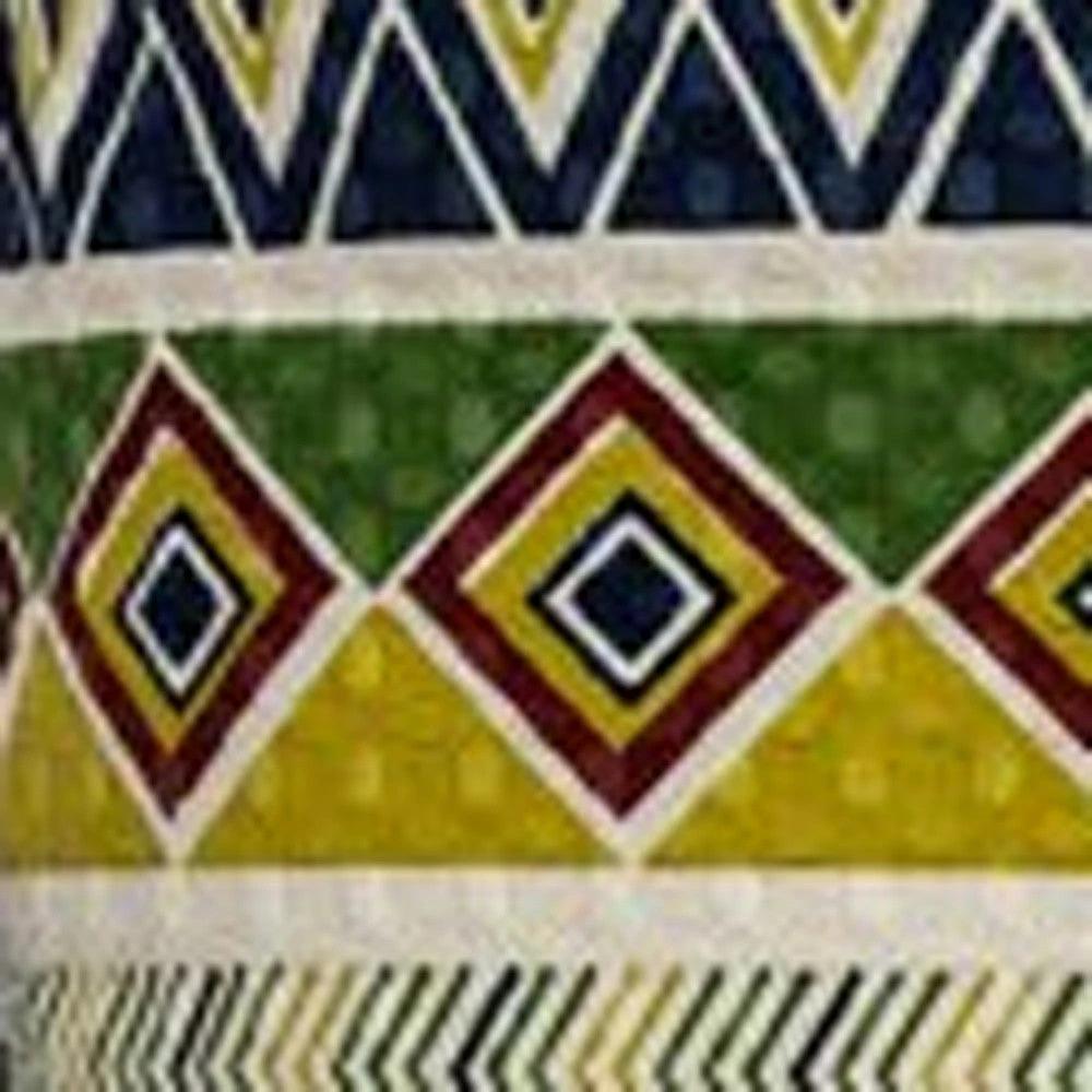 20" Green and Yellow Cotton Throw Pillow With Tassels - Homeroots - Flyclothing LLC