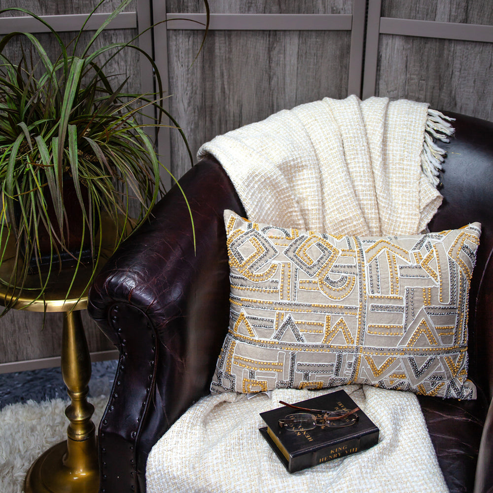 14" X 20" Beige Cotton Throw Pillow - Homeroots - Flyclothing LLC