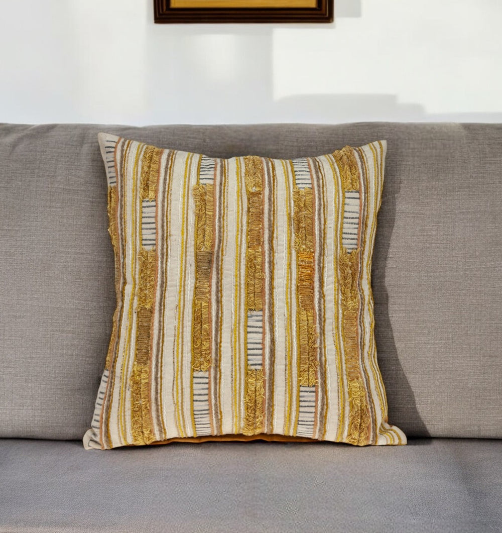 18" Beige Cotton Throw Pillow - Homeroots