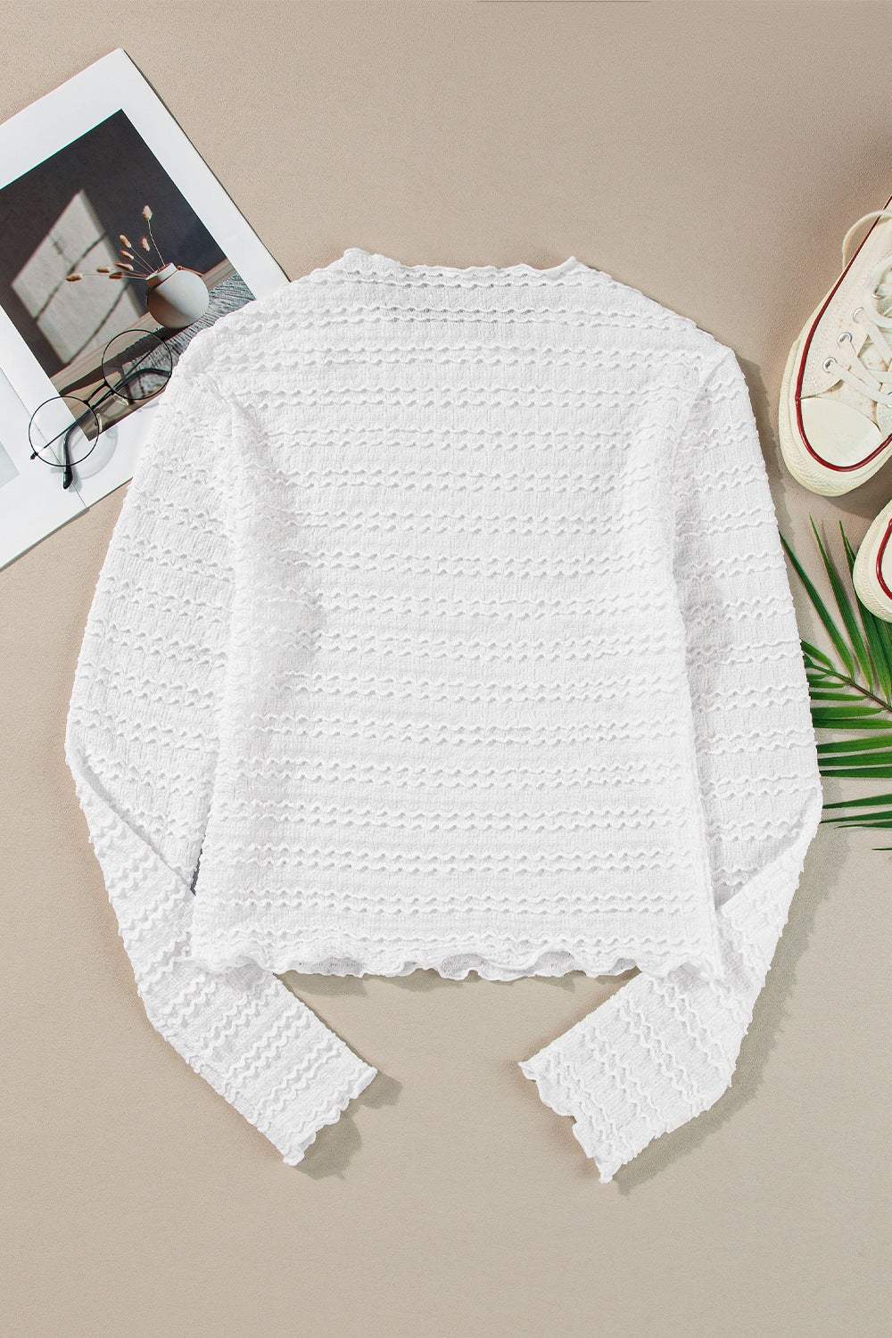 Long Sleeve Jacquard Slim Top - Trendsi - Flyclothing LLC
