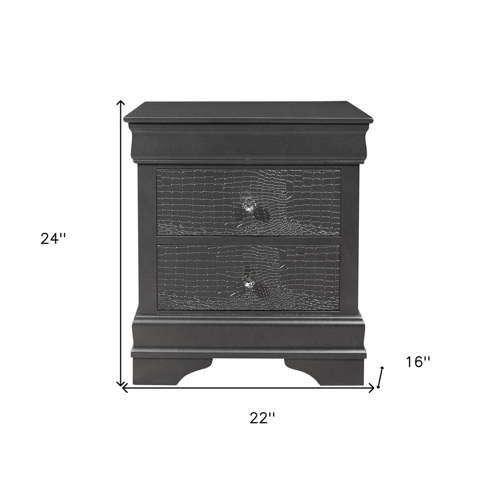 24" Gray Shagreen Two Drawer Solid Wood Nightstand - Homeroots - Flyclothing LLC