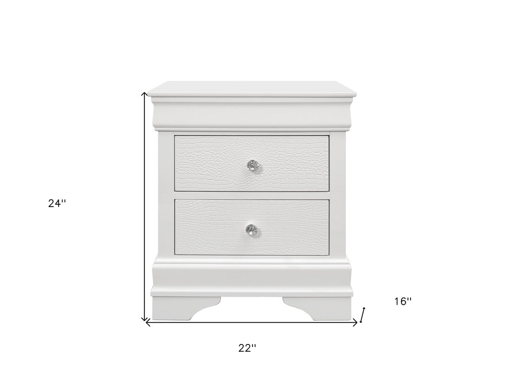 24" White Shagreen Two Drawer Solid Wood Nightstand - Homeroots - Flyclothing LLC