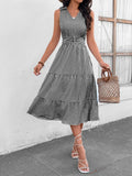 Striped Johnny Collar Sleeveless Midi Dress - Trendsi