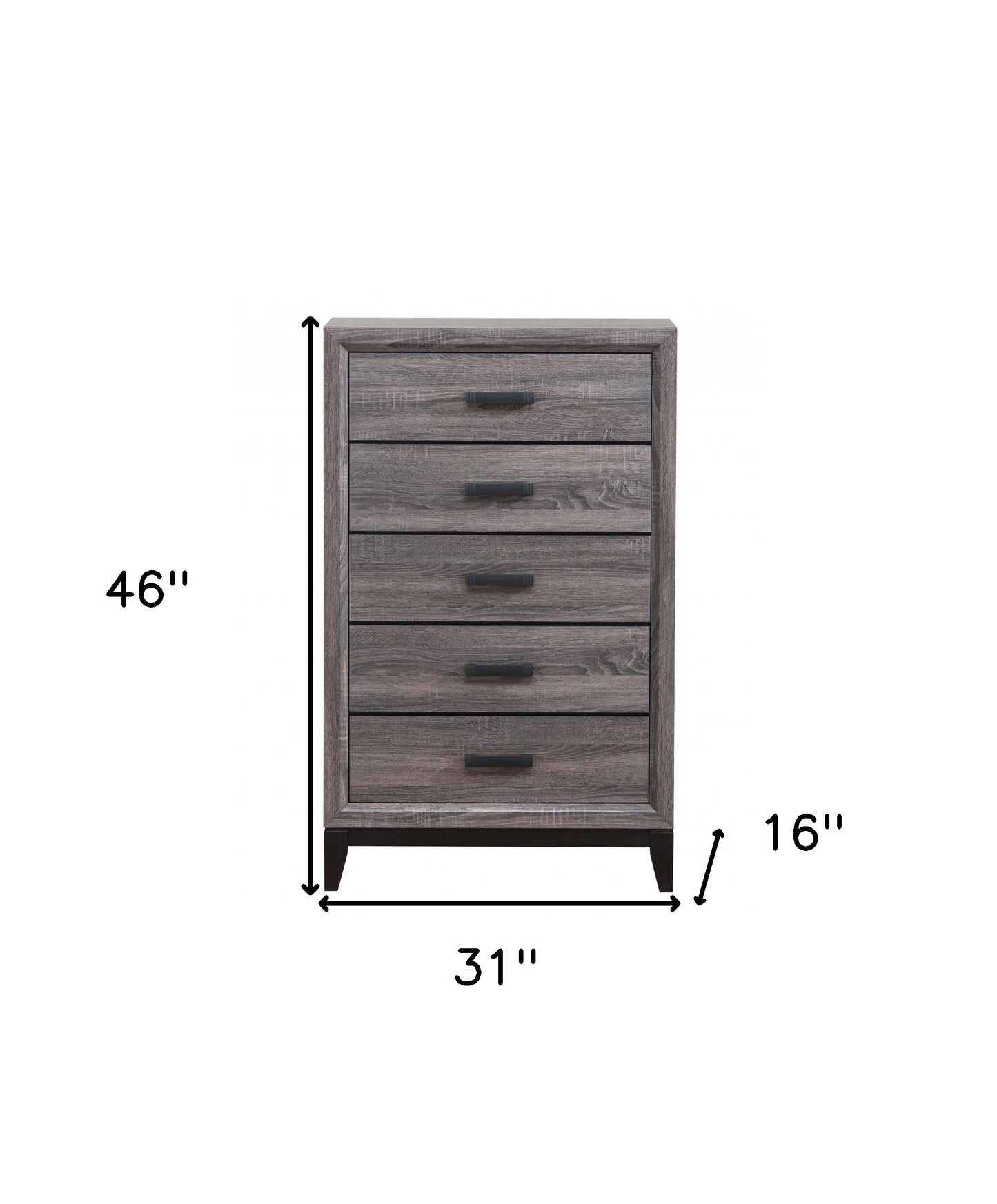 31" Grey Solid Wood Five Drawer Chest - Homeroots - Flyclothing LLC