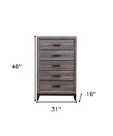 31" Grey Solid Wood Five Drawer Chest - Homeroots - Flyclothing LLC