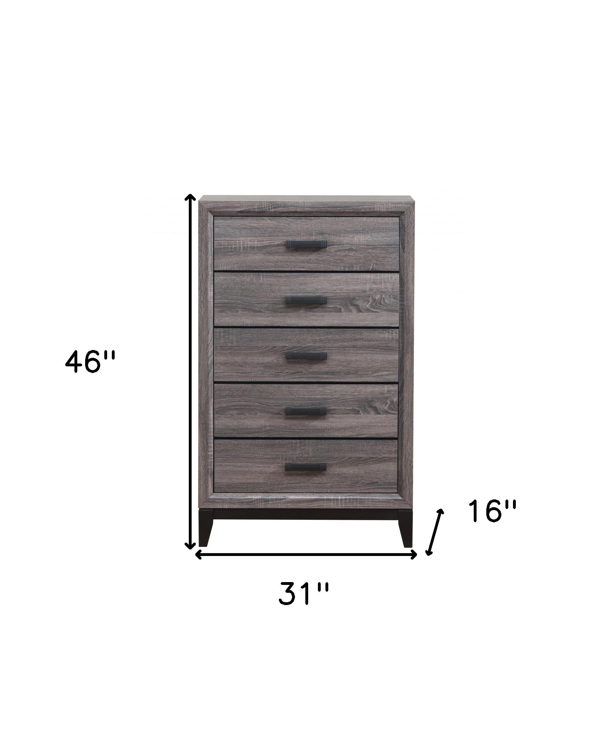 31" Grey Solid Wood Five Drawer Chest - Homeroots - Flyclothing LLC