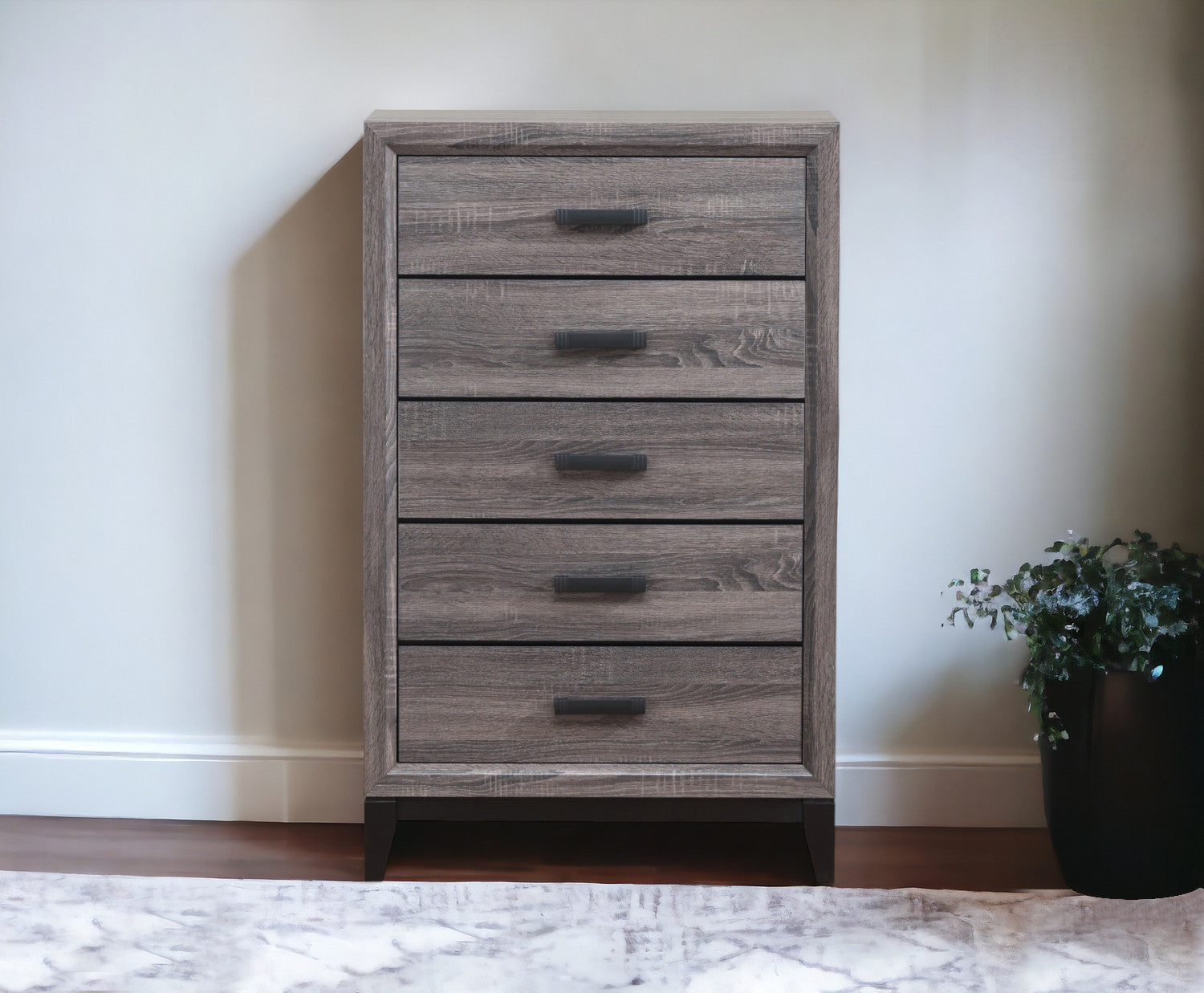 31" Grey Solid Wood Five Drawer Chest - Homeroots - Flyclothing LLC