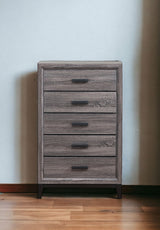 31" Grey Solid Wood Five Drawer Chest - Homeroots - Flyclothing LLC